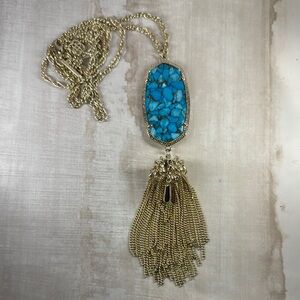 Kendra Scott Bronze Veined Turquoise Magnesite Red Oyster Gold Pendant Necklace